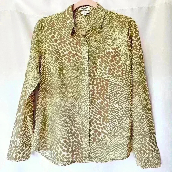 ✨Like New✨ Express Animal Print Slim Fit Portofino, Tan/White, Size S - Picture 1 of 9